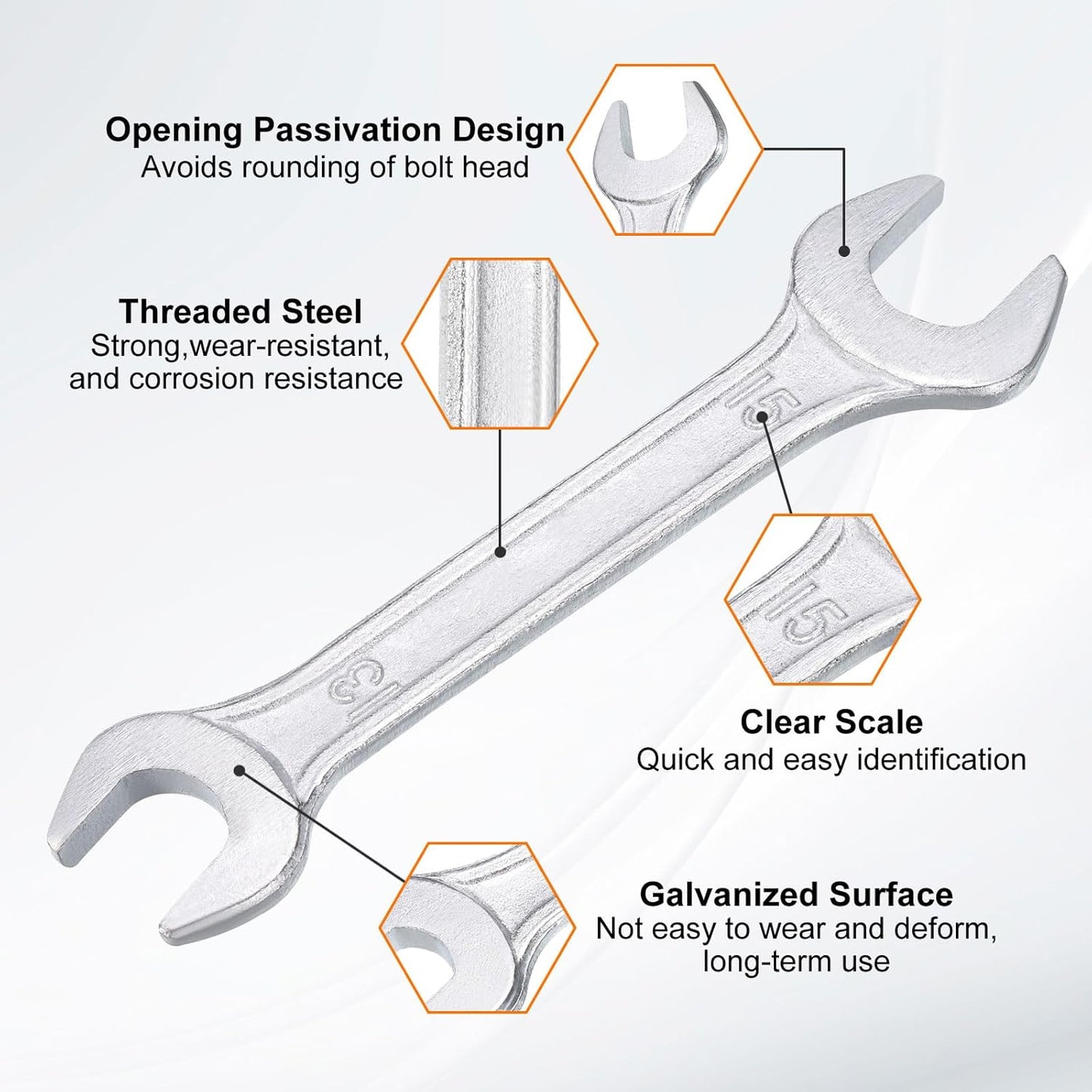 HARFINGTON 2pcs Double Open End Wrench 13mm x 15mm Metric 15 Degree Offset Angle Small Flat Head Wrench Galvanizing Open Ended Spanner for Automotive Repair Furniture Assembly