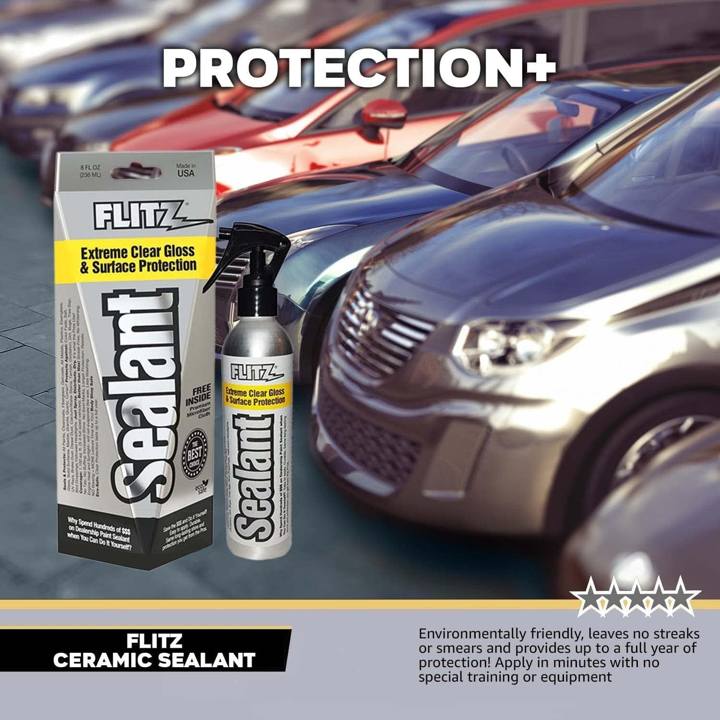 Flitz Ceramic Sealant - 8oz Bottle of USA-Made Ceramic Coating for Cars, Boats, Glass - Repels Water, Polishes, and Protects for 1 Year - Ceramic Car Spray (6 Pack)