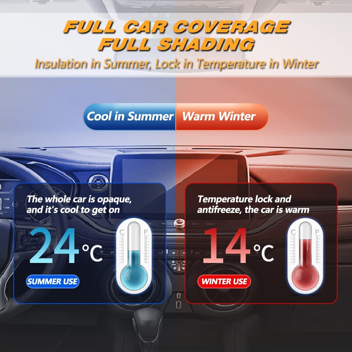 AUQDD 6-Layers PEVA New Material Sedan SUV Full Padded Car Cover Waterproof All Weather Weatherproof UV Sun Protection Snow Dust Storm Resistant Outdoor Exterior Custom Form-Fit Straps 165"-181"Black