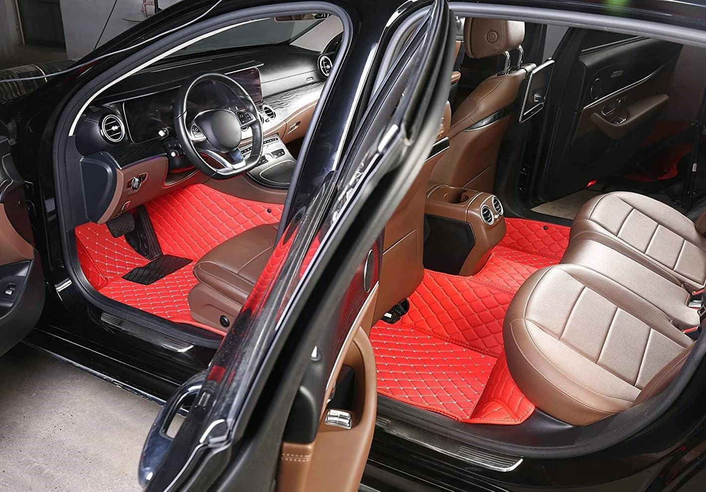 Custom Artificial Leather Waterproof All-Weather Car Floor Mats Fit for 99% Sedan SUV Sports Car Vehicle Car Mat (Black Yellow bar)