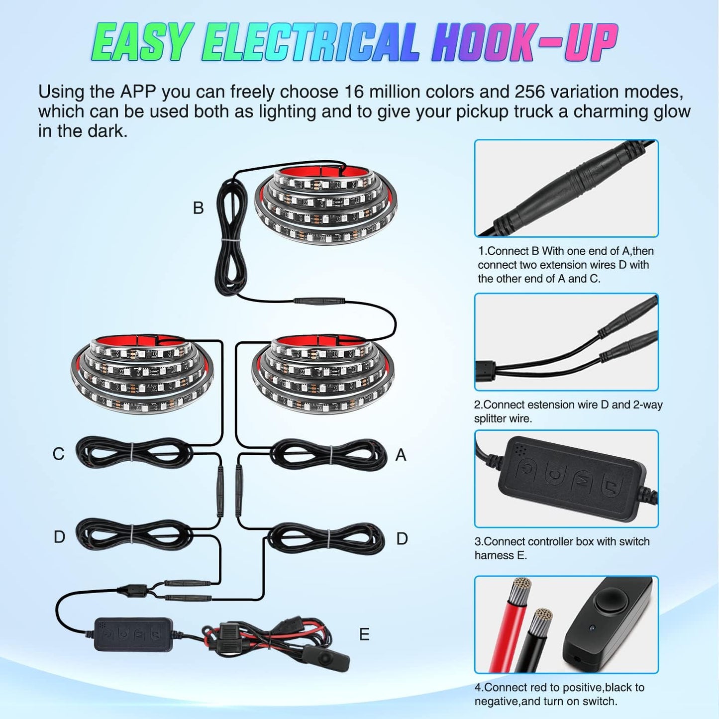 Nilight Truck Bed Light Strip RGB-IC LED Bar for Pickup Multi Dream Color DIY Music Synchronous with APP and RF Remote Control 3PCS 60 inch Cargo Lighting