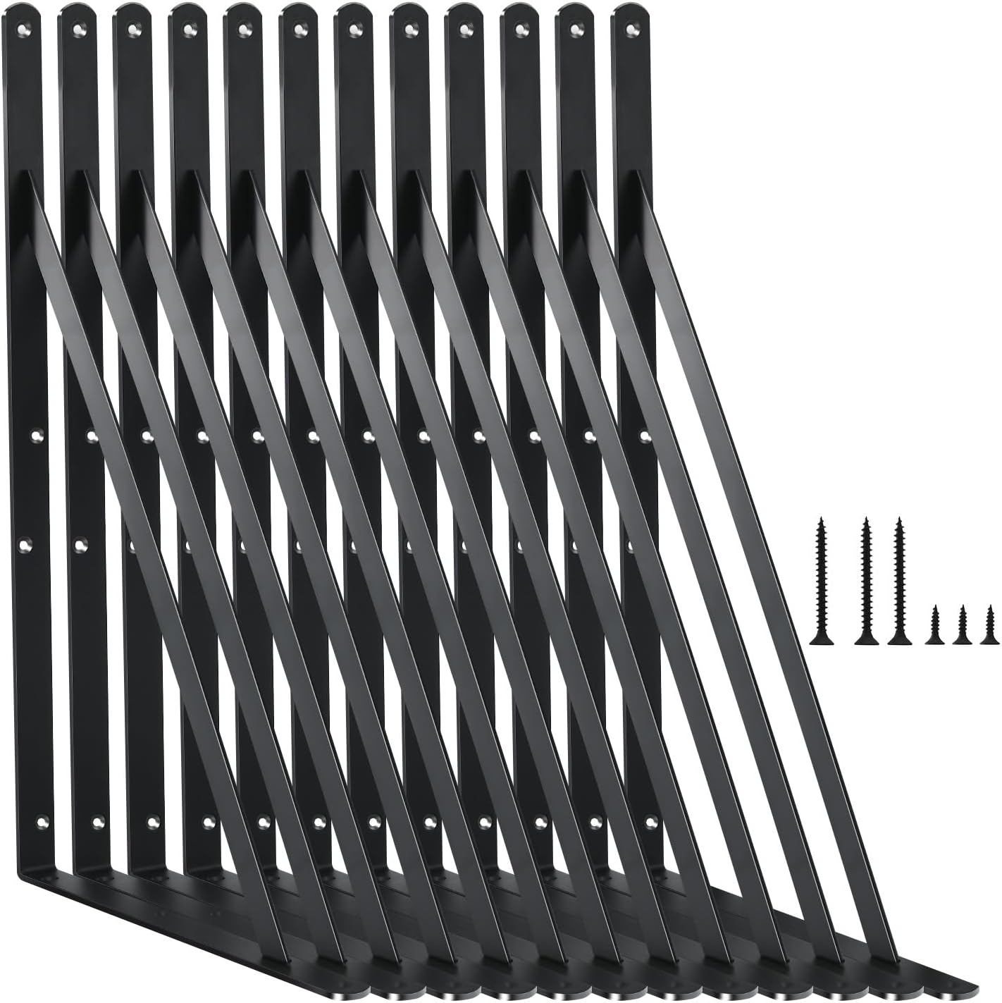 12 Pack L16 x H 10" Black Heavy Duty Shelf Brackets with Screws Metal Shelf Brackets Shelf Support Angle Brackets for Shelves L Brackets Heavy Duty Floating Shelf