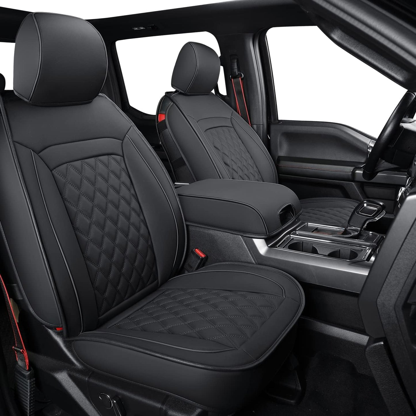 LUCKYMAN CLUB F150 Faux Leather Seat Covers Fit for 2015-2025 F150 and 2017-2025 2025 F250 F350 F450 Pickup Trucks(Front Pair,Black)