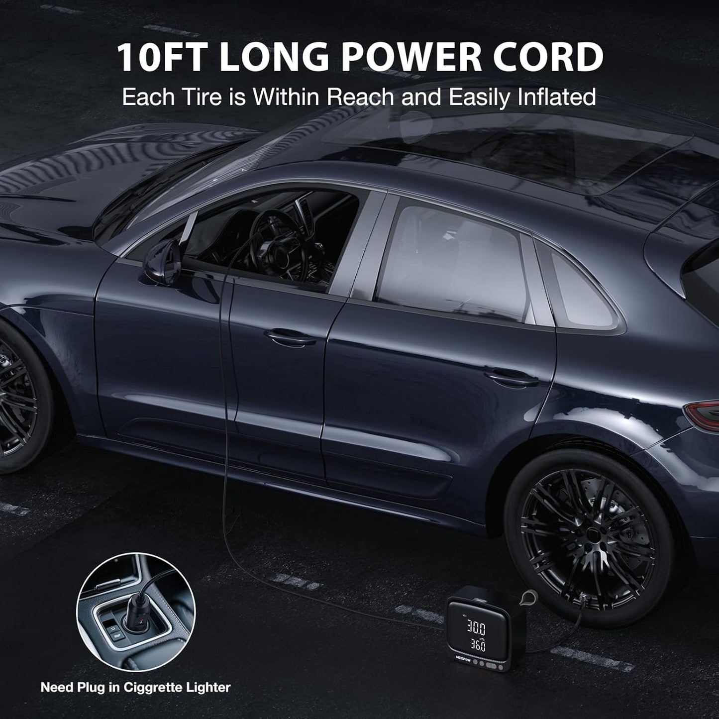 Tire Inflator Portable Air Compressor, NEXPOW 150PSI 12V DC Air Pump with Dual Digital Pressure Gauge & Auto Shut-Off, Air Compressor Portable with LED Light for Car, Motorcycle, Bicycle, Ball, Gray