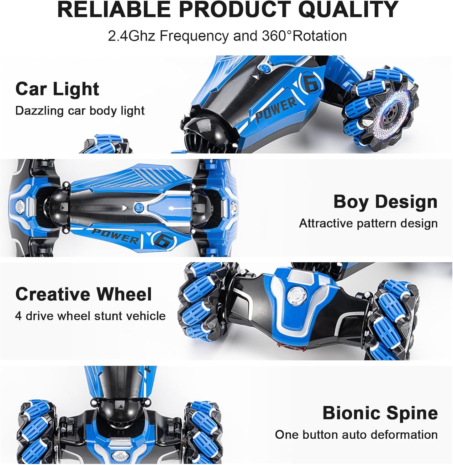 RC Stunt Car, 2.4GHz 4WD Drive Remote Controlled Gesture Sensor Toy Car, Hand Remote Control car with 360° Flipping Light and Music, Children's Toys for Boys and Girls Aged 5-13