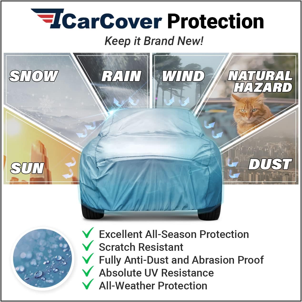 iCarCover Premium Car Cover for 1995-2002 Pontiac Sunfire Coupe Heavy Duty Waterproof All-Weather Automobiles Custom Fit Indoor Outdoor UV Snow Protection Covers with Straps and Bag