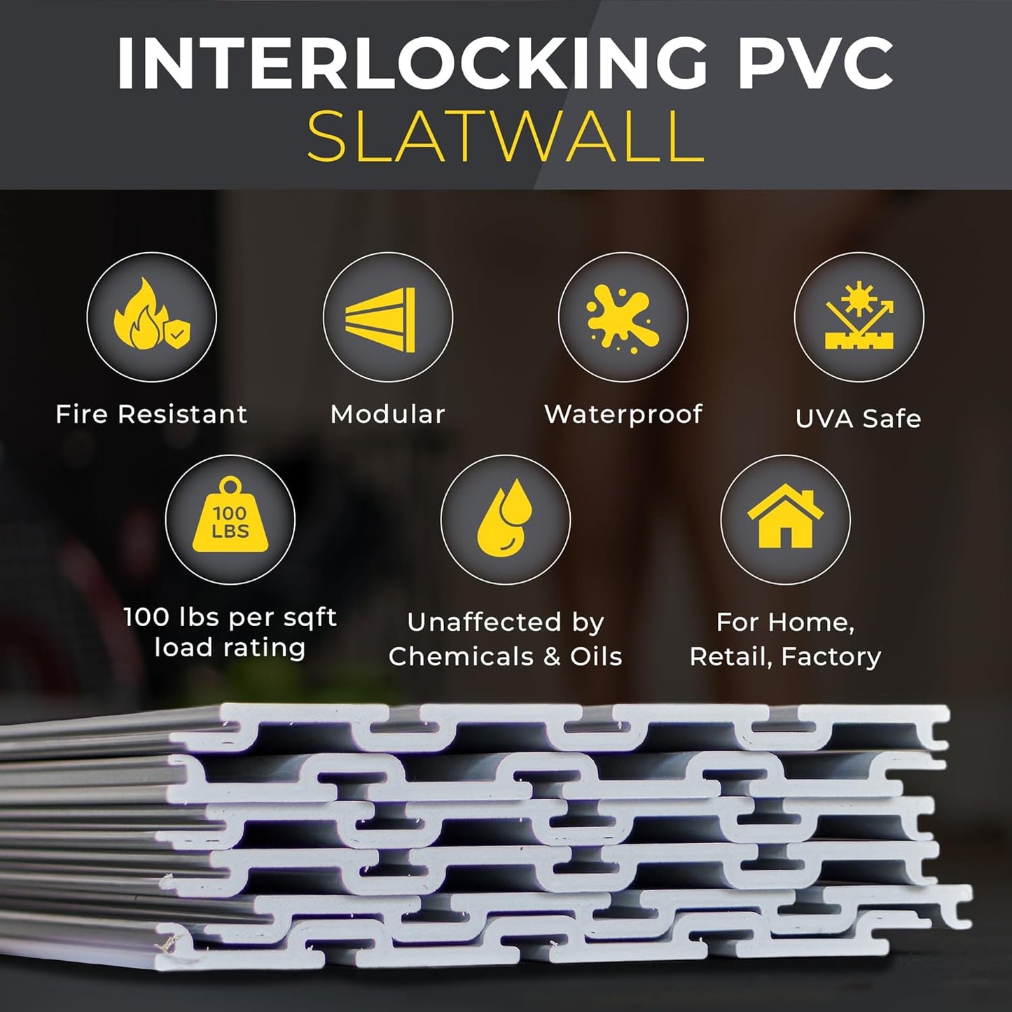 Slatwall Panel Garage Wall Organizer: Heavy Duty Wall Mounted PVC Wall Rack, Interlocking Slat Wall Paneling for Garage Wall Storage, Slatwall Board, Slatwall Shelves System -Black (3’H x 4’W)