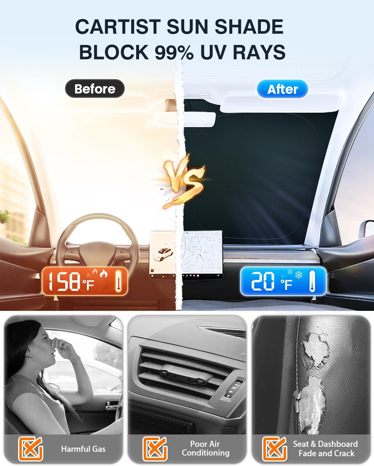 Non-Peeling Sun Shade Fits for Ford Maverick 2022 2023 2024 2025 Ford Maverick Accessories Foldable Car Front Window Sunshade Windshield Sunshade UPF 50+