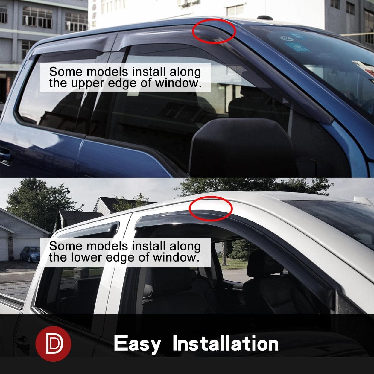 94100 Side Window Deflector Visor Rain Guard fit for 2009-2015 Nissan Maxima,4pcs Outside Mount Tape-on Shatterproof Dark Smoke Window Shades
