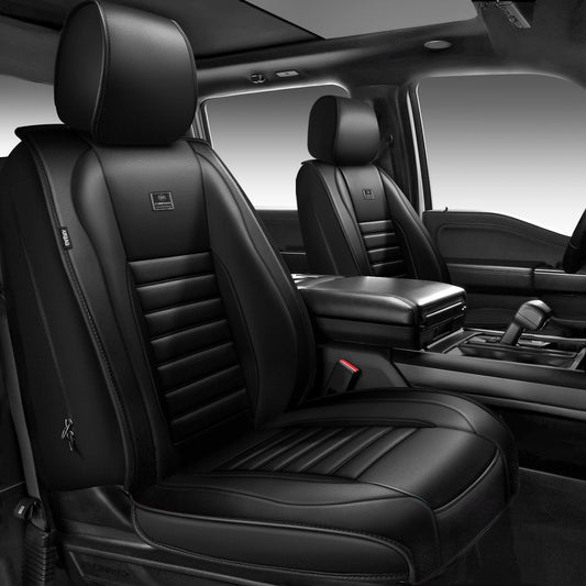 CAR PASS Nappa Leather Car Seat Covers Full Set, Luxury Seat Protector for Cars, Waterproof Anti-Slip Car Seat Cushion Armrest Compatible Airbag Universal for Sedan SUV Pick-up Truck Automotive, Black