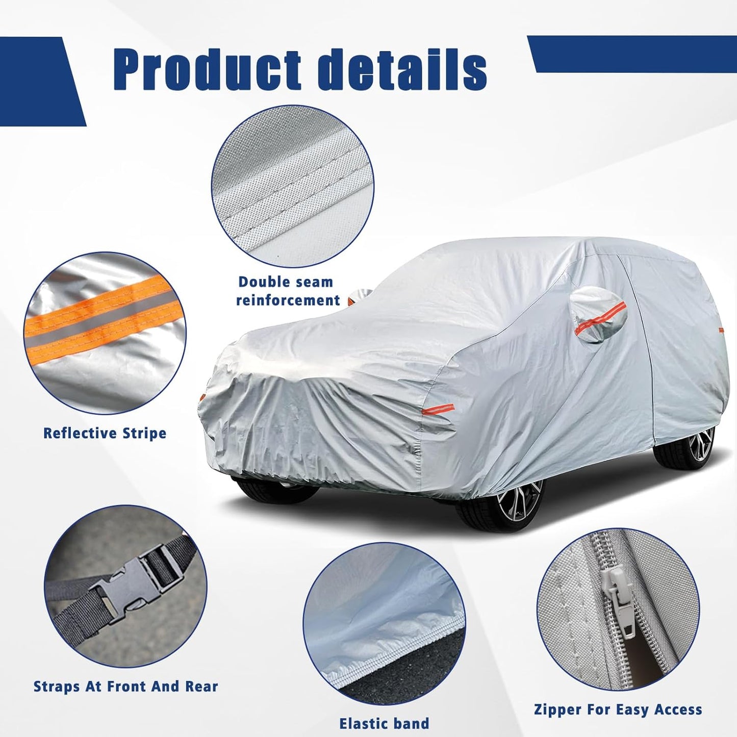 Kayme 6 Layers SUV Car Cover Custom Fit for Ford Edge（2013-2025） Waterproof All Weather for Automobiles, Outdoor Full Cover Rain Sun UV Protection.Silver