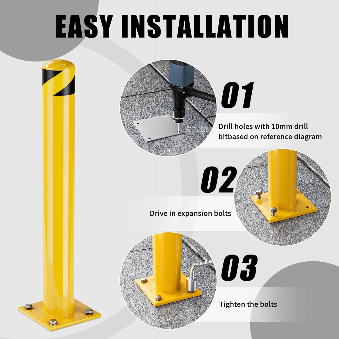 Safety Bollard Post, 36 Inch Height Steel Bollards, 4.5 Inch Diameter Parking Bollard, Yellow Powder Coated Safety Parking Barrier Post, for Traffic Sensitive Areas,3P