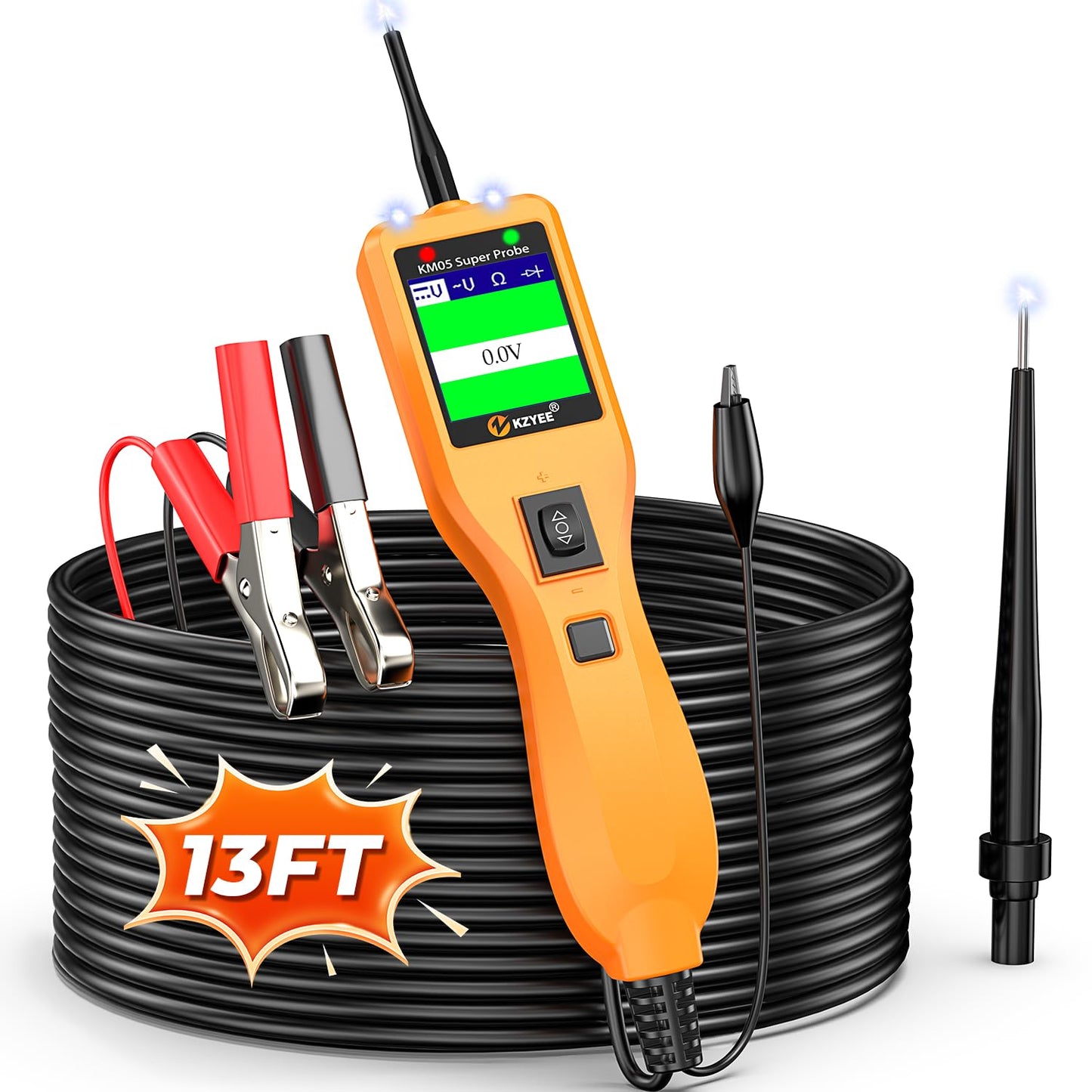 KZYEE KM05 Power Circuit Probe Tester – 12V/24V Automotive Electrical Tester for AC/DC Voltage, Continuity, Resistance, Diode, Relay Test, Component Activation & Shorts Detection, Current Probe Kit
