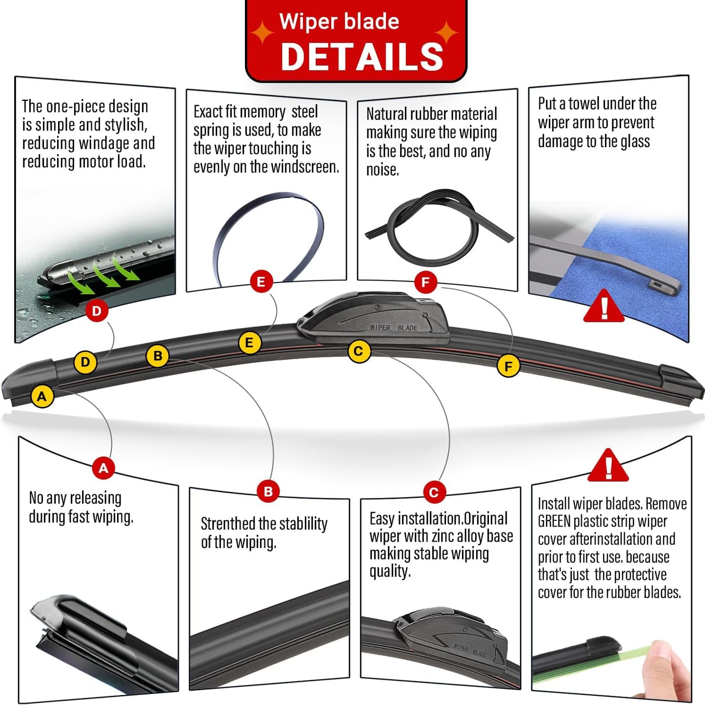 Windshield Wiper Blades Replacement for Dodge Grand Caravan 2008 2009 2010 2011 2012 2013 2014-2019 Original Factory Quality Front Rear Wipers Blade Set for Car - 26" 20" 16" (Piece of 3)