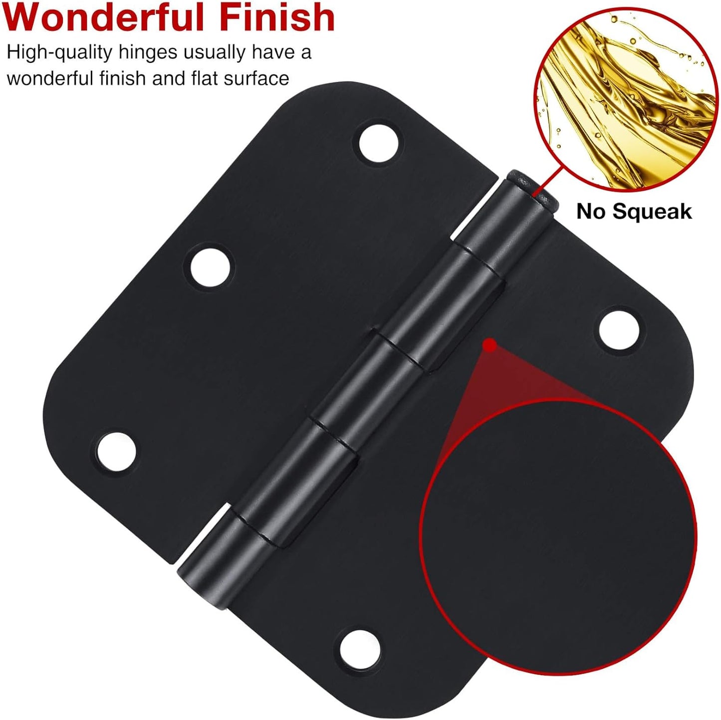 Rounded Door Hinges 3-1/2" x 3.5 inch, 5/8 Radius, Matte Black 3 ½ Inch 6 Pack