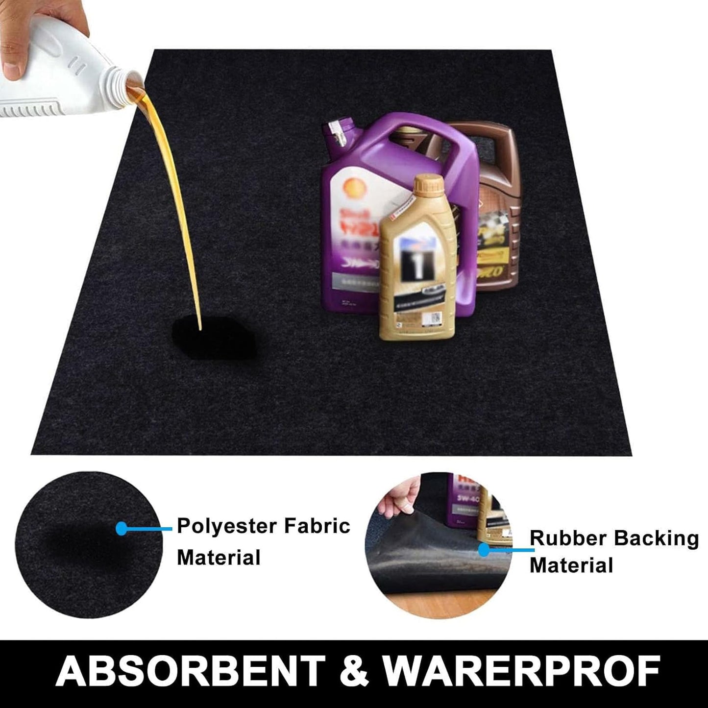 AiBOB Oil Spill Mat, 36 X 60 inches, Garage Floor Mat Under Car, Waterproof Backing Absorbent Pad Protects Floor, Durable, Reusable, Black