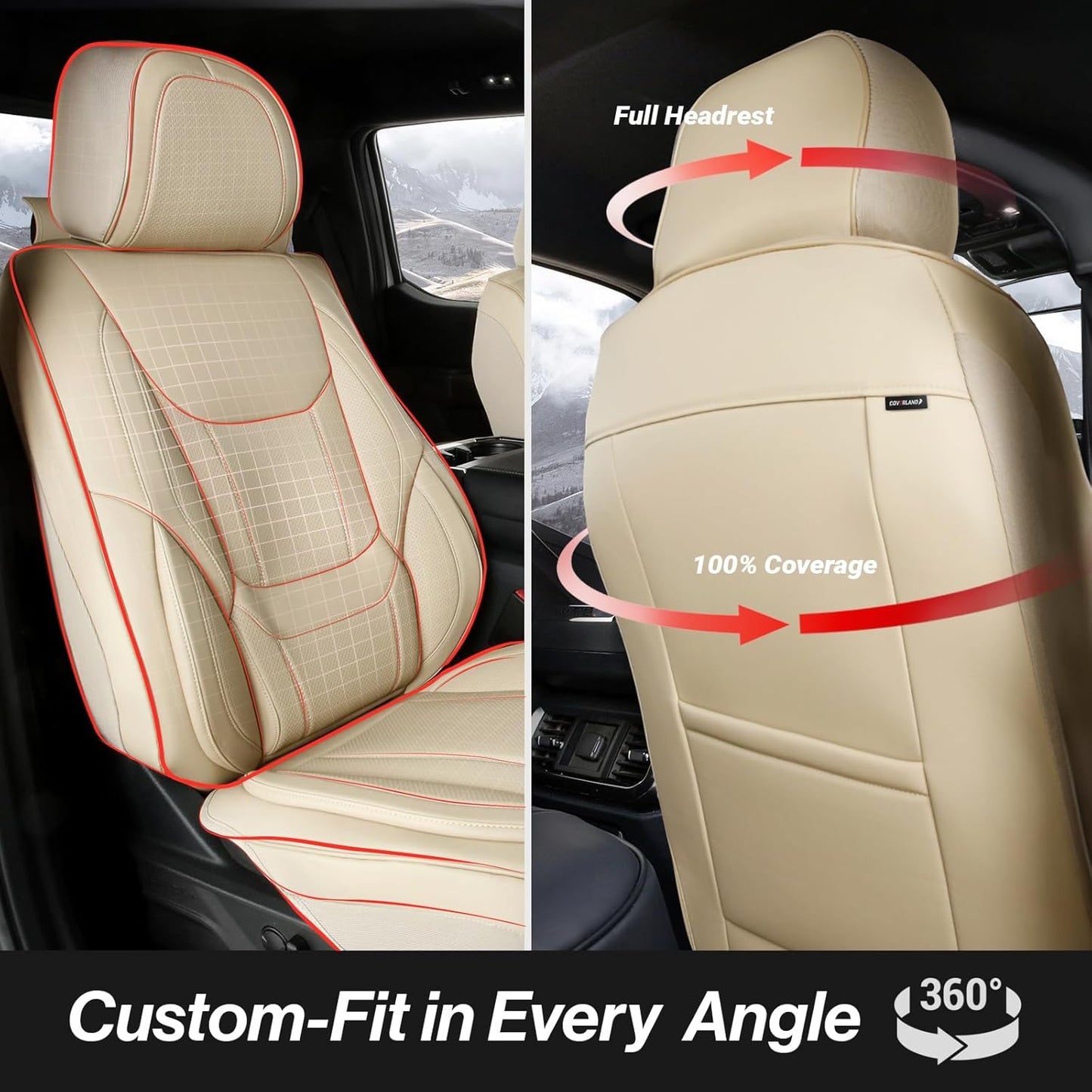 Coverland Custom Car Seat Covers Compatible with 2007-2013 Tundra CrewMax - Premium Leather Non-Slip Memory Foam Waterproof Cover Interior Protector Full Set-Beige [See Size Chart-Size X135]
