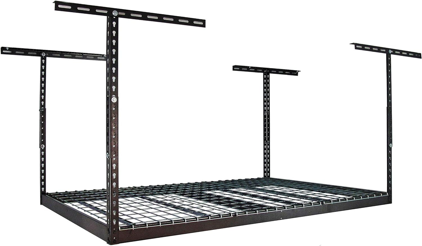 MonsterRax Overhead Garage Storage Racks 4x6, Ceiling Mounted Shelving, Adjustable Hanging Storage Organizer, Heavy Duty Steel, Holds 500 Pounds, Color: Hammertone, Adjusts 24"-45” off Ceiling