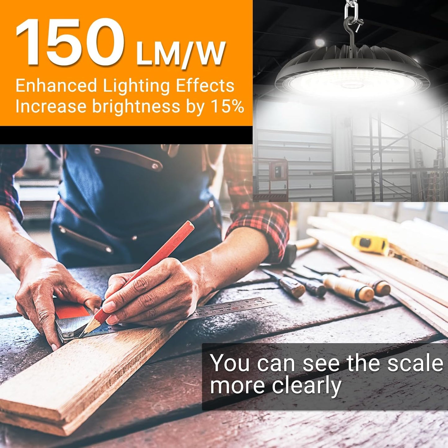 150W 4 Pack LED High Bay Light, 5000K, 22500 lm, IP65 Waterproof, Commercial Lighting for Warehouse, Workshop, Garage, Barn