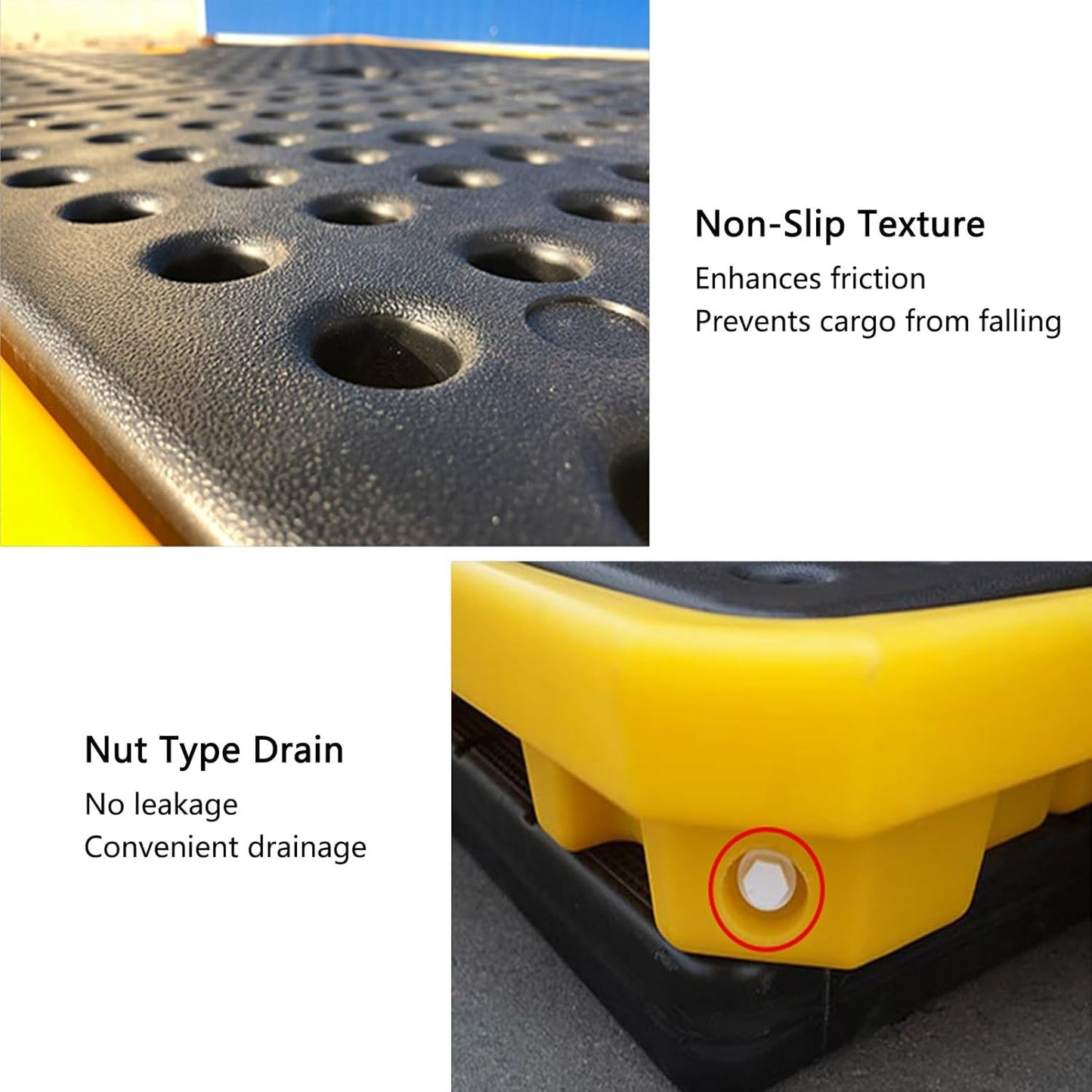 2 Drum Containment Spill Pallet, Polyethylene Low Profile Paint Bucket Tray, Industrial Garage Storage Detachable Shipping Leakproof Platform (Color : Yellow-5 Pack, Size : 26.2"x14.2"x4.7"