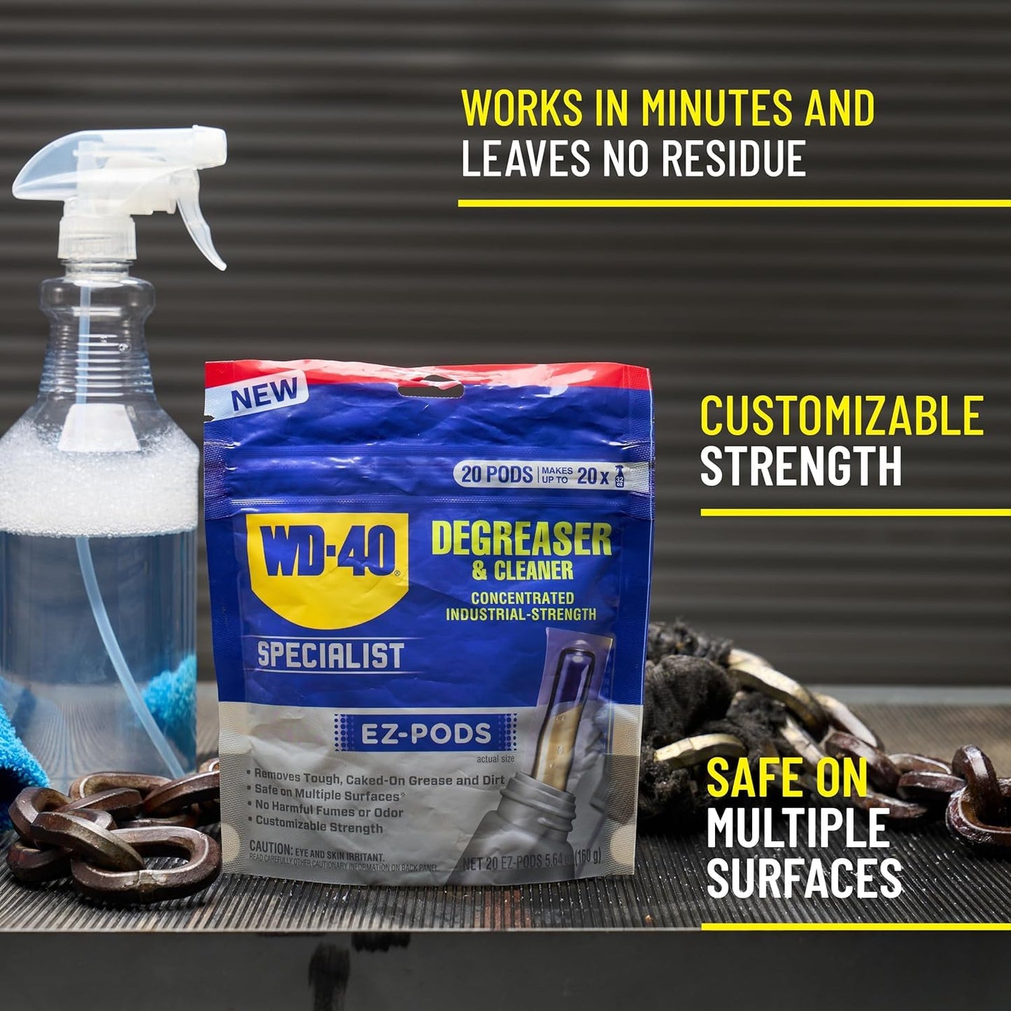 WD-40 Specialist Degreaser and Cleaner EZ-PODS, Customizable Industrial-Strength Concentrate, Multi-Surface Cleaning Solution, Cleans and Degreases BBQ, Patio Cleaner,1-Pack of 5 PODS