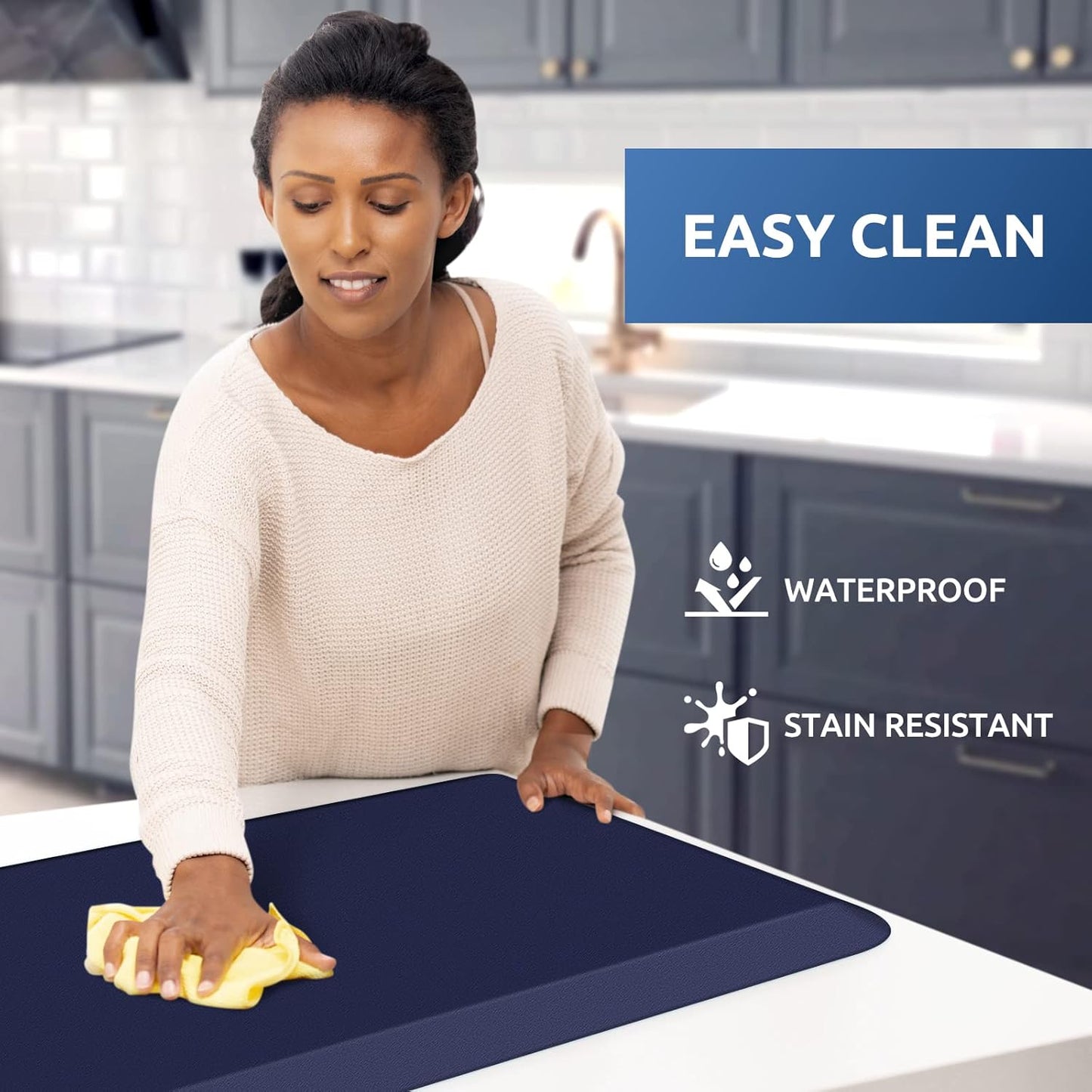 KitchenClouds Kitchen Mat Cushioned Anti Fatigue Kitchen Rug 0.8inch Waterproof Non Slip Kitchen Rugs and Mats Standing Desk Mat Comfort Floor Mats for Kitchen Sink Office (17.3"x39",Blue)