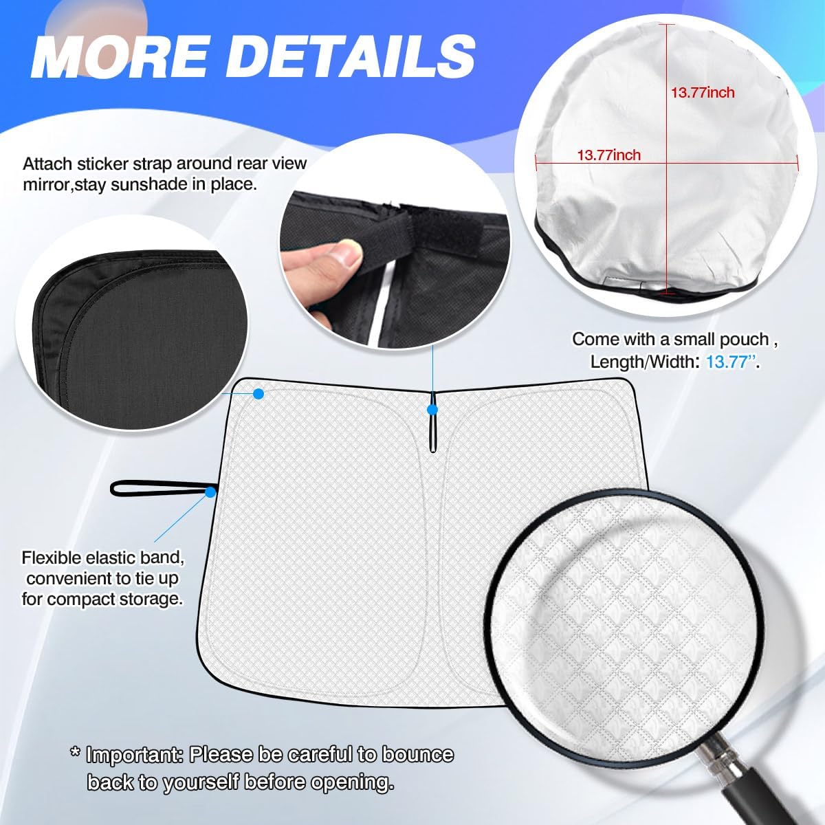 Windshield Sun Shade for 2016-2021 Honda Civic 10th Gen Accessories Thicken 6-Layer Front Window Sunshade Cover Sun Visor Protector Foldable Block UV Rays Keep Vehicle Cool