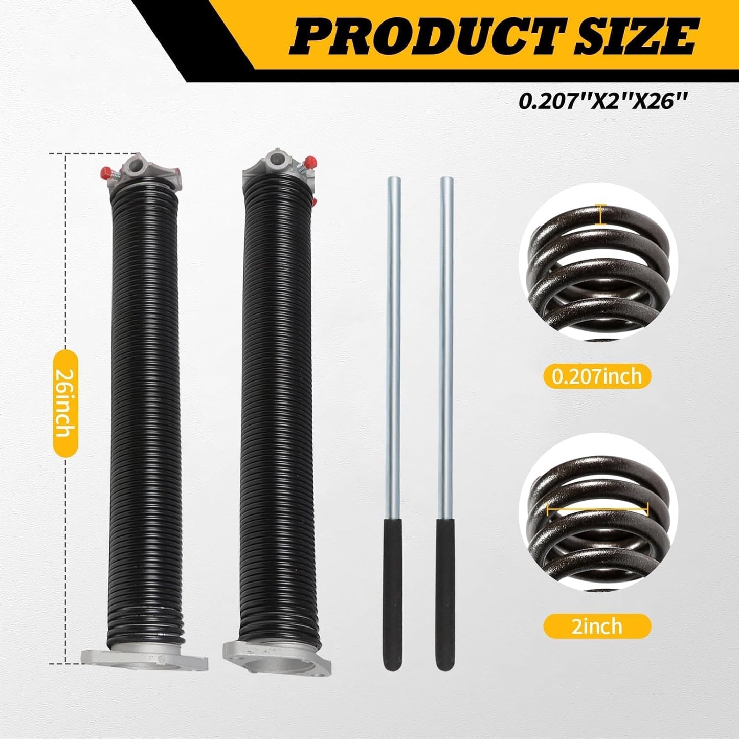 Pair of 2"Garage Door Torsion Springs Set with Non-Slip Winding Bars, Electrophoretic Coated (0.207X2"X26")