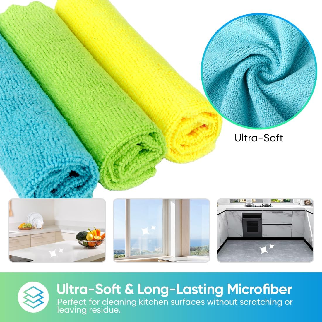 HOMEXCEL Microfiber Cleaning Cloths, 24 Pack Cleaning Rags for Kitchen, Lint Free, Scratch-Free, Highly Absorbent, and Reusable Cleaning Towels for House, Window and Glass, Cars, 11X9 inch