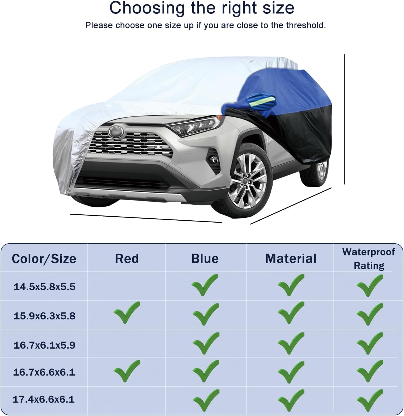 Car Cover for SUV Waterproof All Weather Snowproof UV Windproof Outdoor Full Car Jacket with Elastic Edges Adjustable Straps
