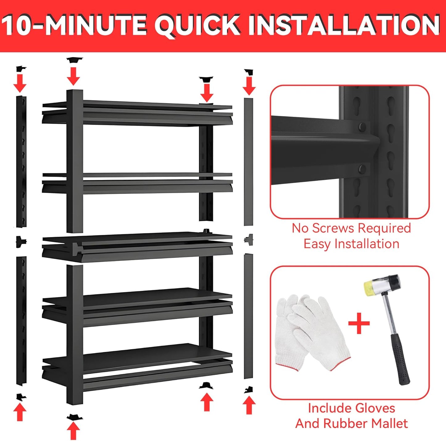 Metal Garage Shelving Unit, Heavy Duty 5-Tier Adjustable Storage Rack, Steel Shelving,2000 lbs Capacity, Industrial Shelves for Heavy Tools and Equipment (5-Tier 78" H x 36" W x 14" D)