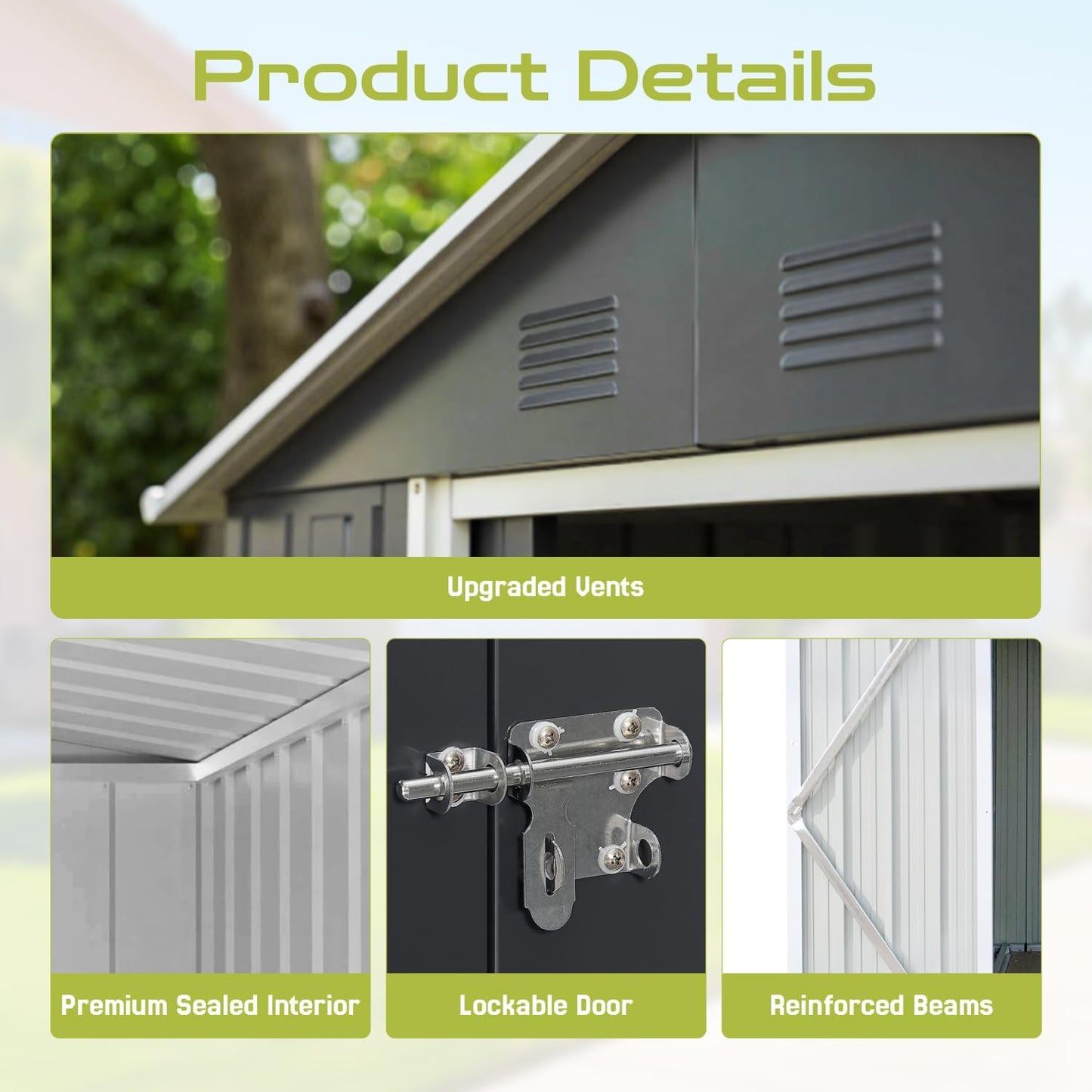 8 x 6 FT Outdoor Storage Shed, Metal Garden Tool Shed with Slooping Roof, Lockable Doors, All-Weather Bike Shed Easy to Assemble for Backyard, Patio, Lawn, White
