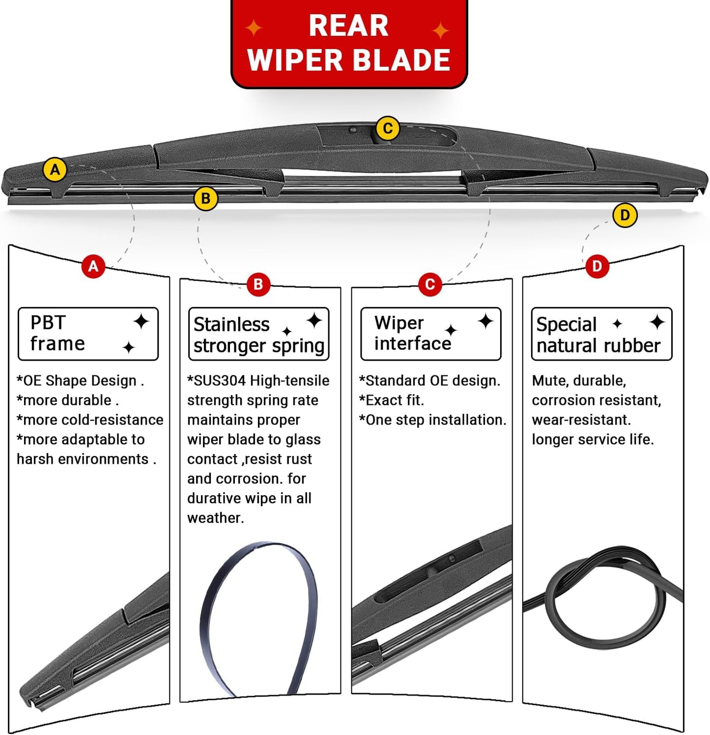 Windshield Wiper Blades Replacement for 2012-2018 Subaru Forester / 2015-2019 Subaru Outback Original Factory Quality Front Rear Wipers Blade Set for My Car - 26" 17" 14" (Pack of 3)