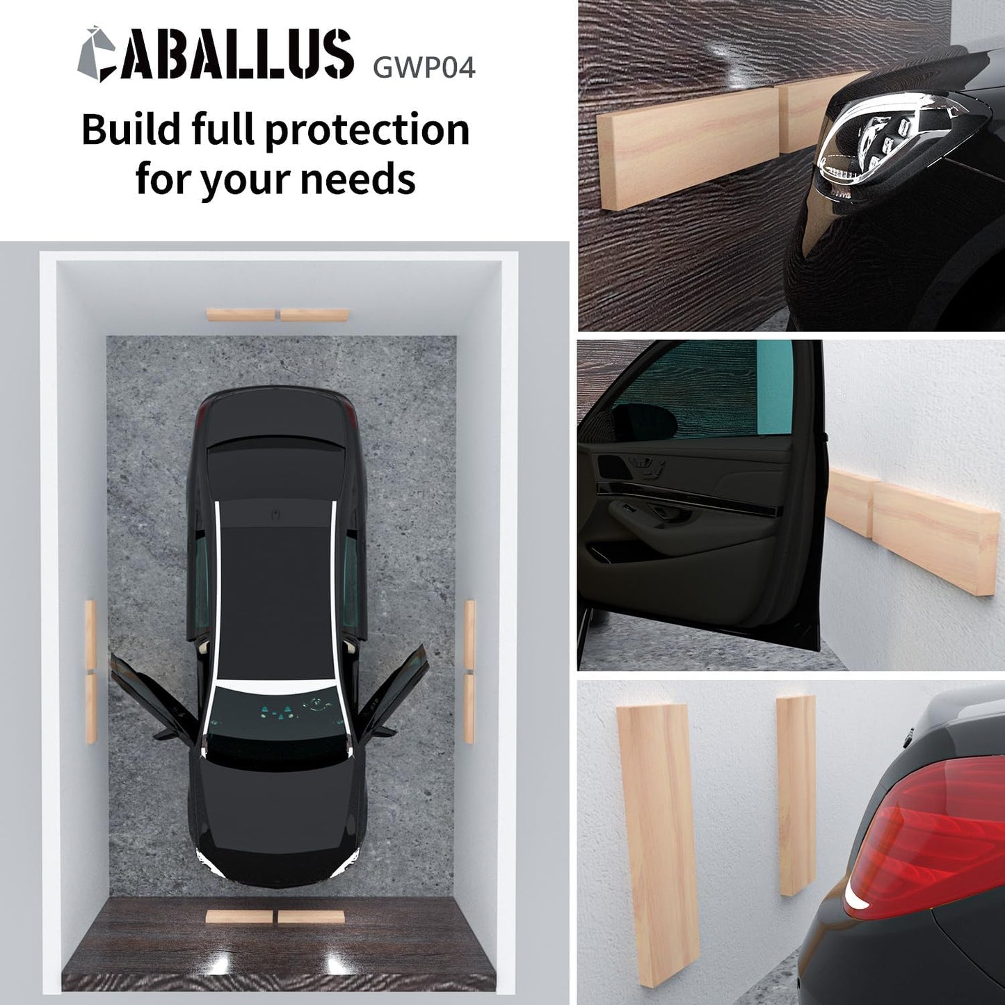 GWP04 Wood Grain Garage Wall Protector Car Door Protectors, Garage Accessories, Parking Stopper for Garage, Tool-Free, Designed in Germany (6-Pack)