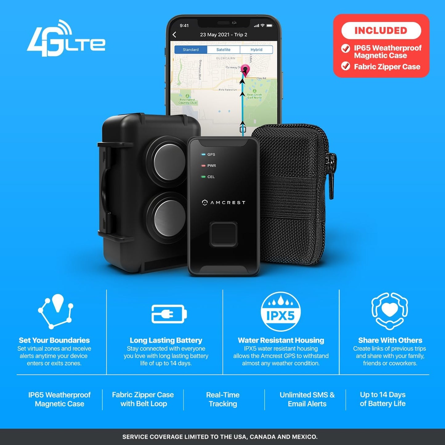 Amcrest GPS GL300 GPS Tracker for Vehicles (4G LTE) - Portable Mini Hidden Real-Time GPS Tracking Device for Vehicles, Cars, Kids, Pets, Assets, Text/Email/Push Alerts, Twin Magnet Weatherproof Case