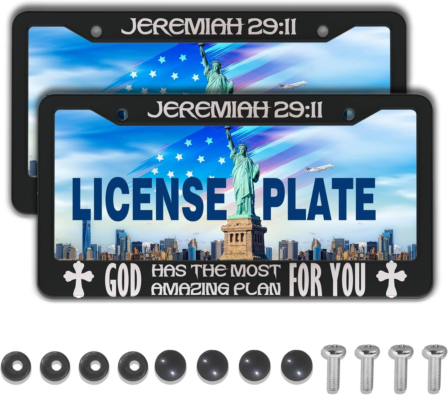 Plate Cover for Car Black and White License Plate Frames Jeremiah 29:11 God Has The Most Amazing Plan for You Aluminum Metal Car Accessory 2 Pack with Screw Covers Set