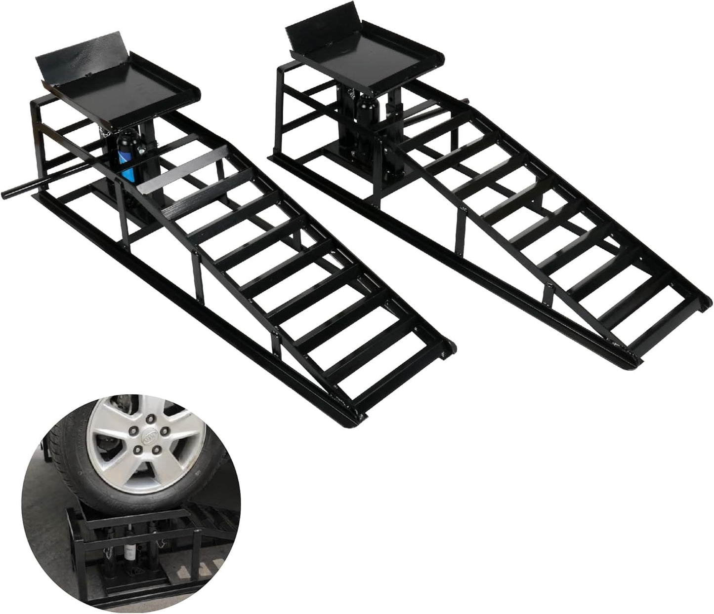 2 Pack Hydraulic Car Ramps 10,000lbs/5T Capacity Low Profile Car Lift Service Ramps Truck Trailer Garage, Height Hydraulic Vehicle Ramps,Black