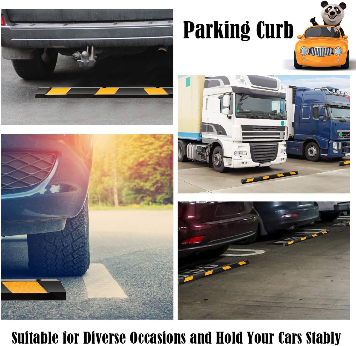 IRONMAX Parking Stopper for Garage, 72" Long Rubber Curb with Yellow Reflective Stripes, Heavy Duty Parking Block Garage Wheel Stop for Car, Truck, RV, Trailer (8 Pack)