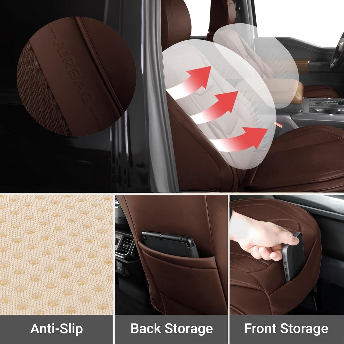 Coverland Custom Car Seat Covers Compatible with Avalanche, Ram 1500, Ram 2500 - Premium Leather Non-Slip Memory Foam Waterproof Interior Protector Front Seat-Dark Brown [See Size Chart-Size A43]