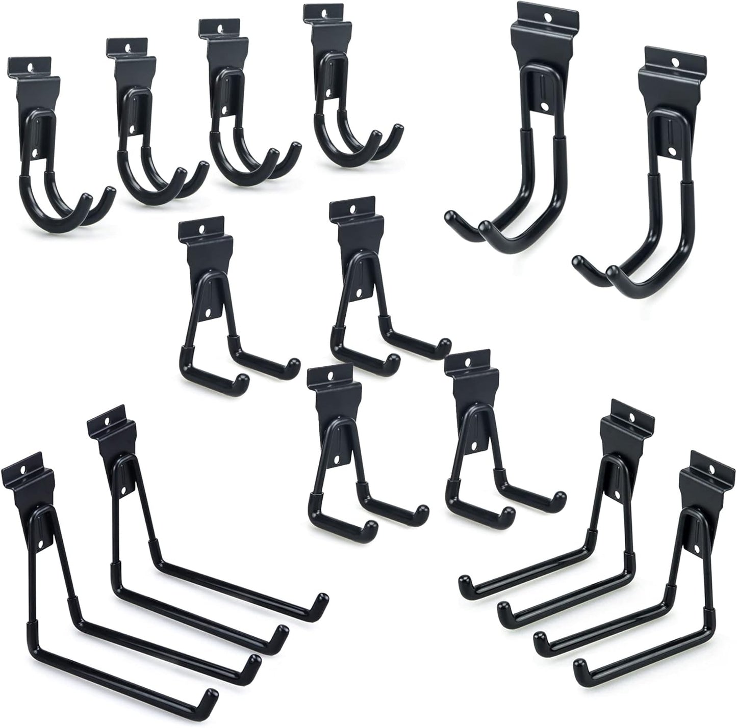 Slatwall Hooks, Slat Wall Accessories Multi Size Garage Hooks Storage Utility Hanging Hooks Wall Mount Tool Holder for Ladder Garden Tools (14 Pack, Black)