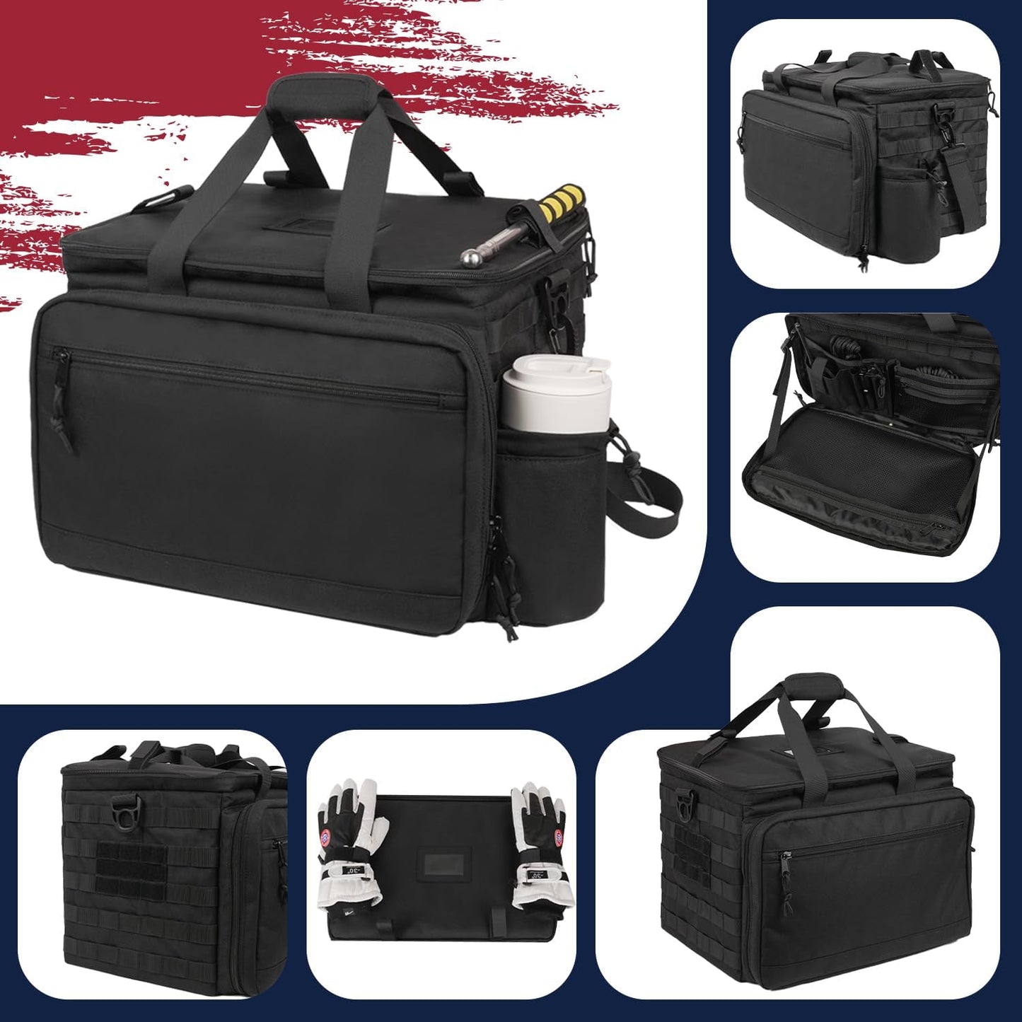 Patrol Bag Law Enforcement, Police Gear Car Front Seat Vehicle Organizer Bags with MOLLE System (Black)