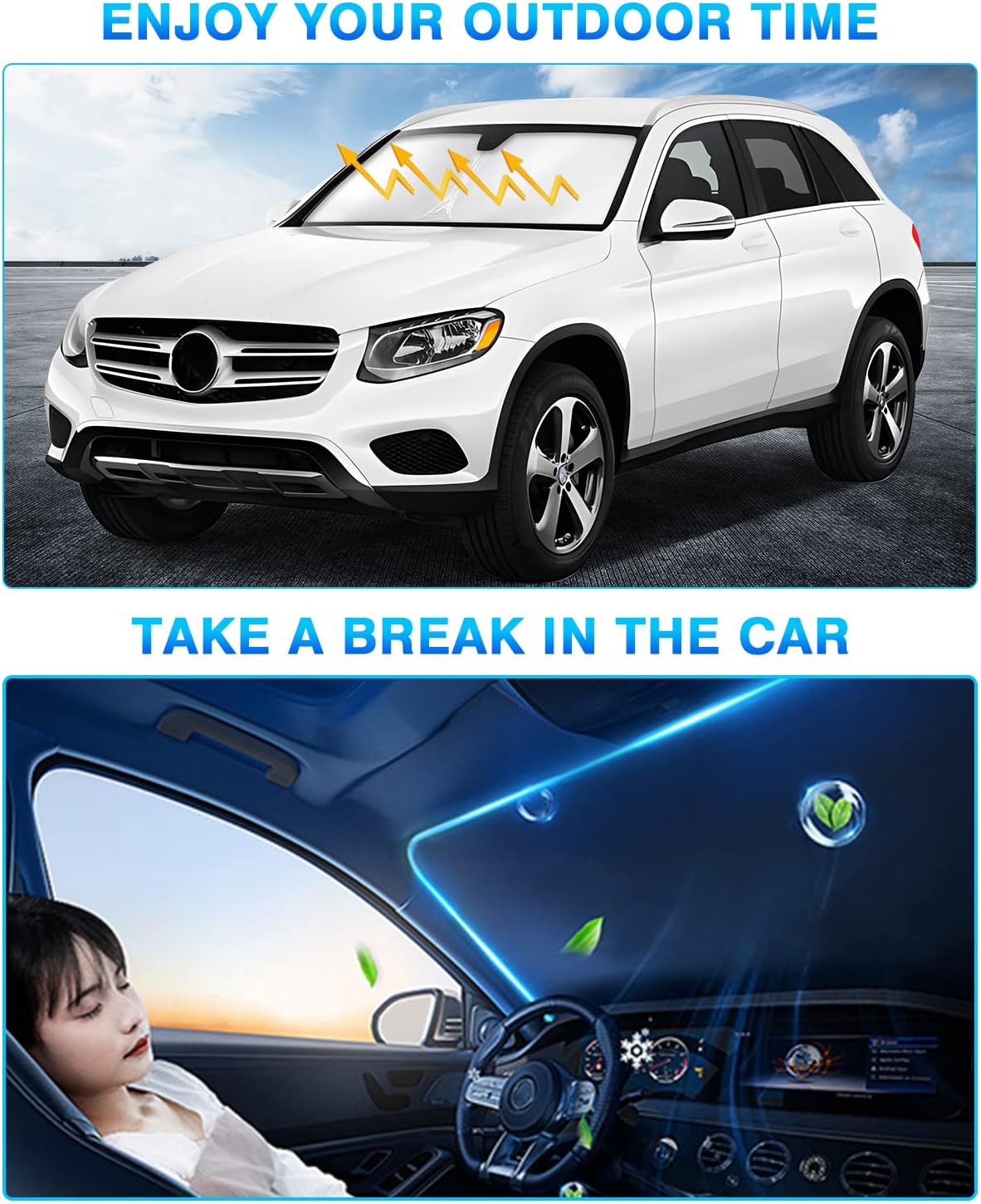 KUST Windshield Sun Shade for Mercedes-Benz S-Class 2015-2021 Window Shade Sun Visor Cover Foldable Blocks UV Rays Keep Your Car Cooler