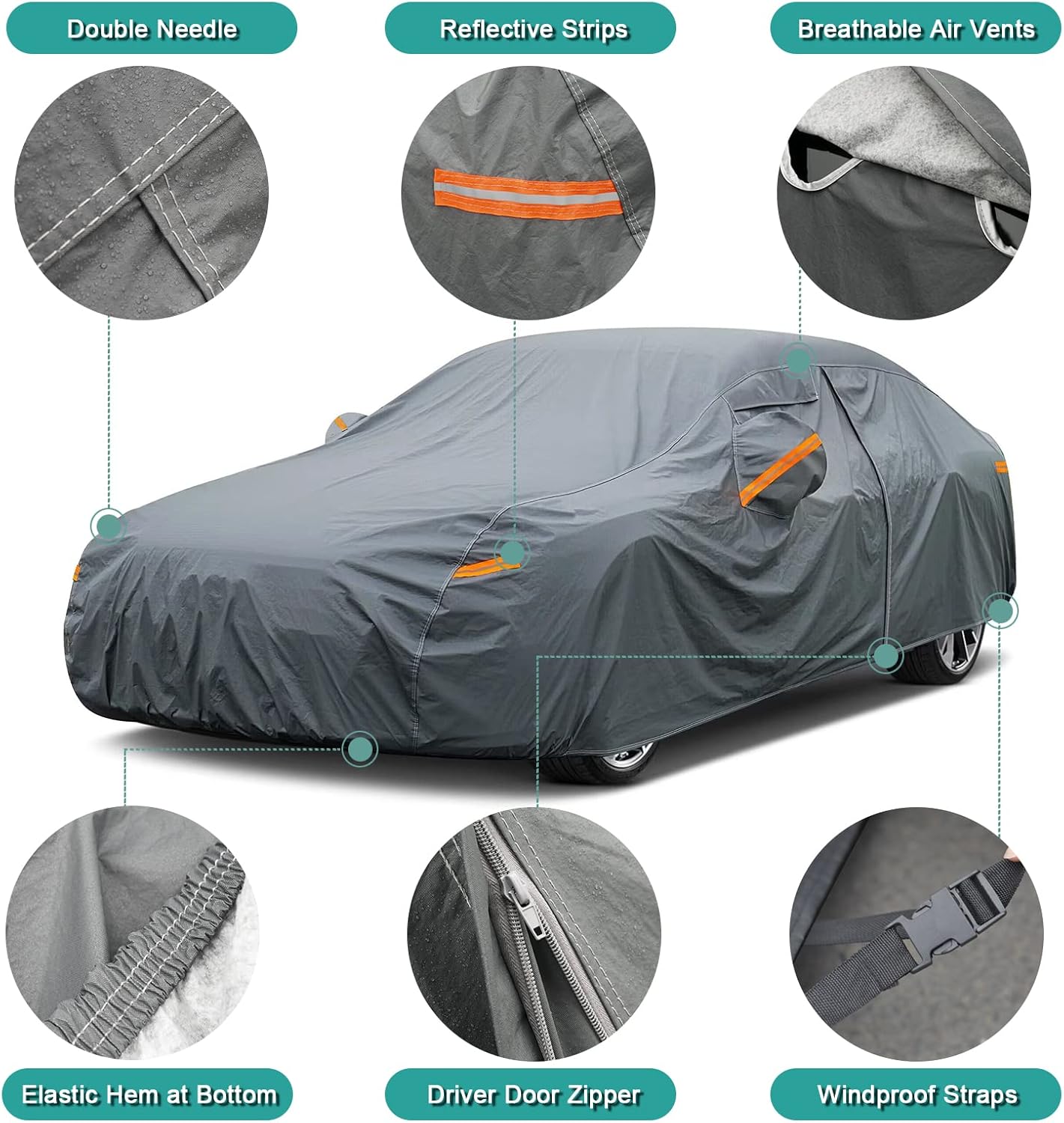 Premium Car Cover Custom Fit Tesla Model Y (2020-2025), 16 Layers Heavy Duty Car Cover Waterproof All Weather with Zipper Door for Sun Rain Snow Dust Uv Protection