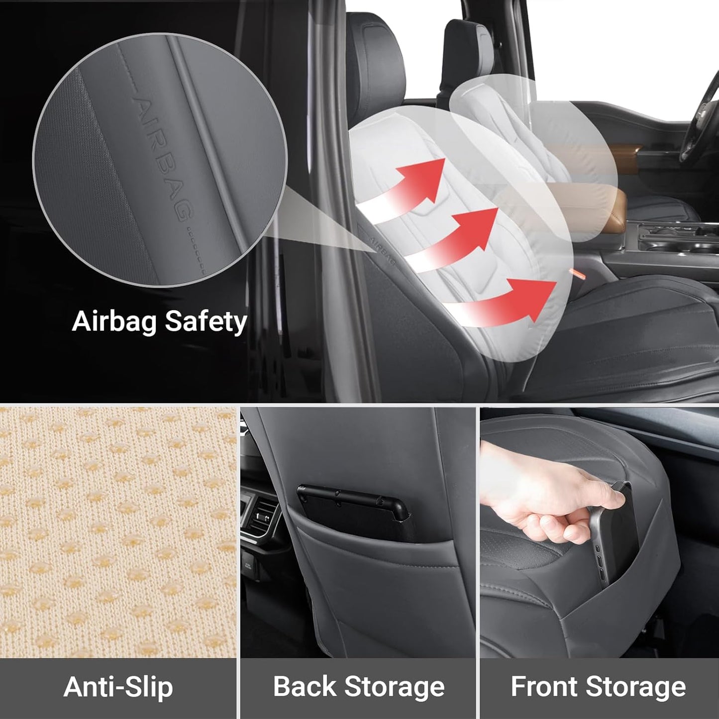 Coverland Custom Car Seat Covers Compatible with F150, Frontier, Sierra, Silverado 2500HD - Premium Leather Non-Slip Waterproof Interior Protector Front Seat-Dark Gray [See Size Chart-Size A12]