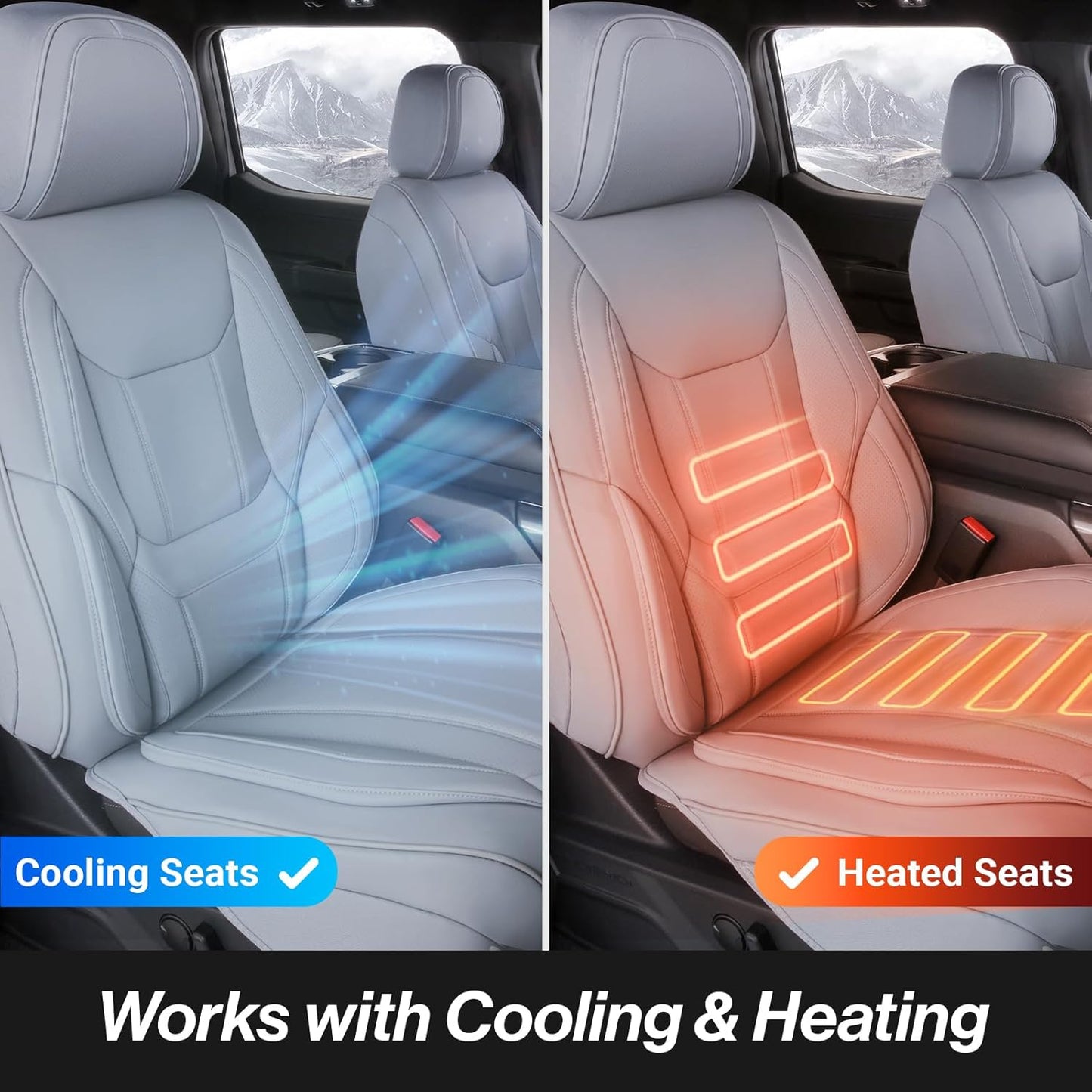 Coverland Custom Car Seat Covers Compatible with Ram 1500, Tacoma - Premium Leather Non-Slip Memory Foam Waterproof Cover Custom Fit Interior Protector Front Seat-Gray [See Size Chart-Size A49]