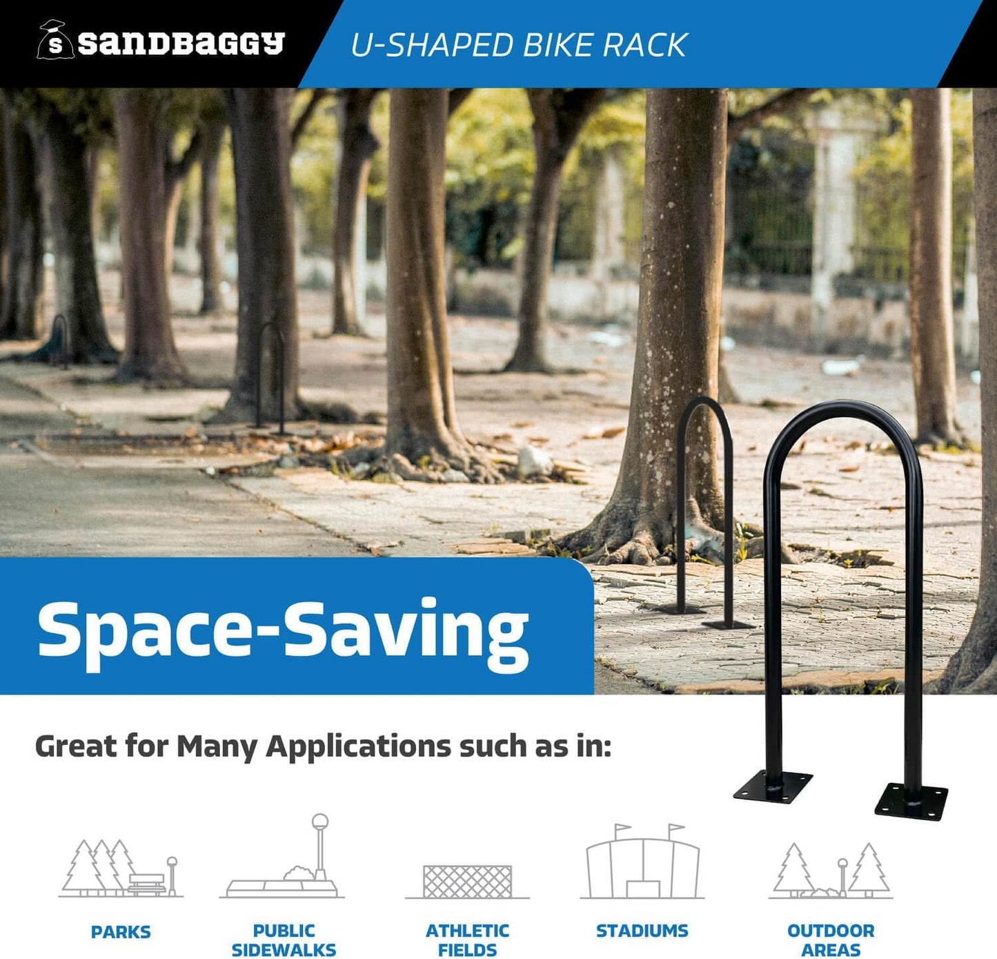 Sandbaggy U Shaped Bike Rack - Outdoor, Commercial - Galvanized Steel - Surface/Ground Mounted (10, Green)