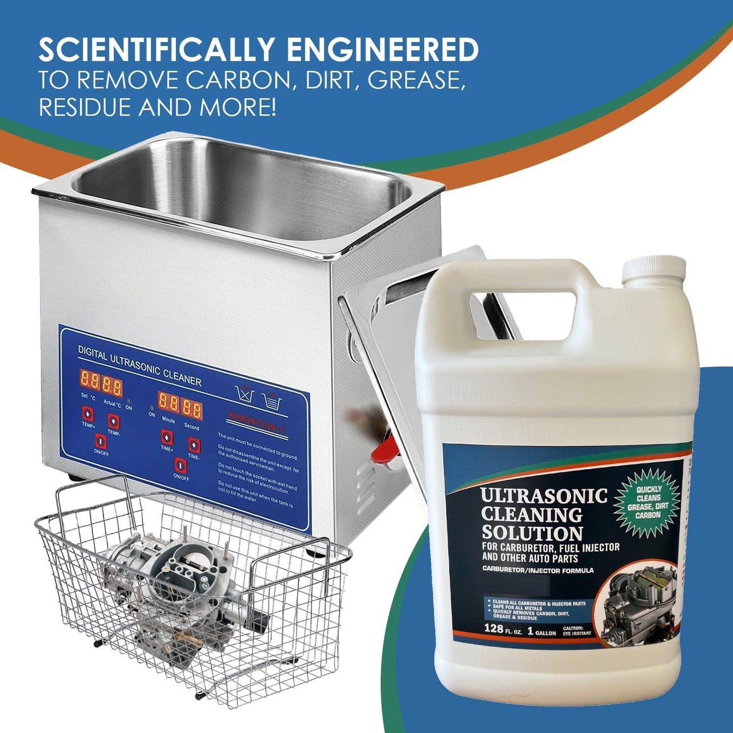 NORTHWEST ENTERPRISES Ultrasonic Cleaner Solution for Carburetors and Engine Parts. Concentrated Washing Compound for use in Ultrasonic Machines and Immersion Washers - Automotive Fluid (4 Gallons)