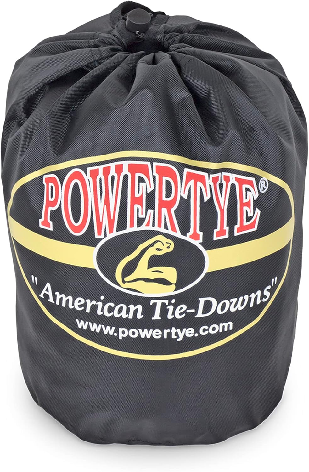PowerTye - Made in USA - Heavy Duty Ratchet Tie Down Straps with Carabiner Hooks, Soft-Tye & Storage Bag, for Motorcycle, ATV, Trailer & Cargo, 1,000 lb WLL, 1.5 inch x 6.5ft Long, Black/Black (Pair)