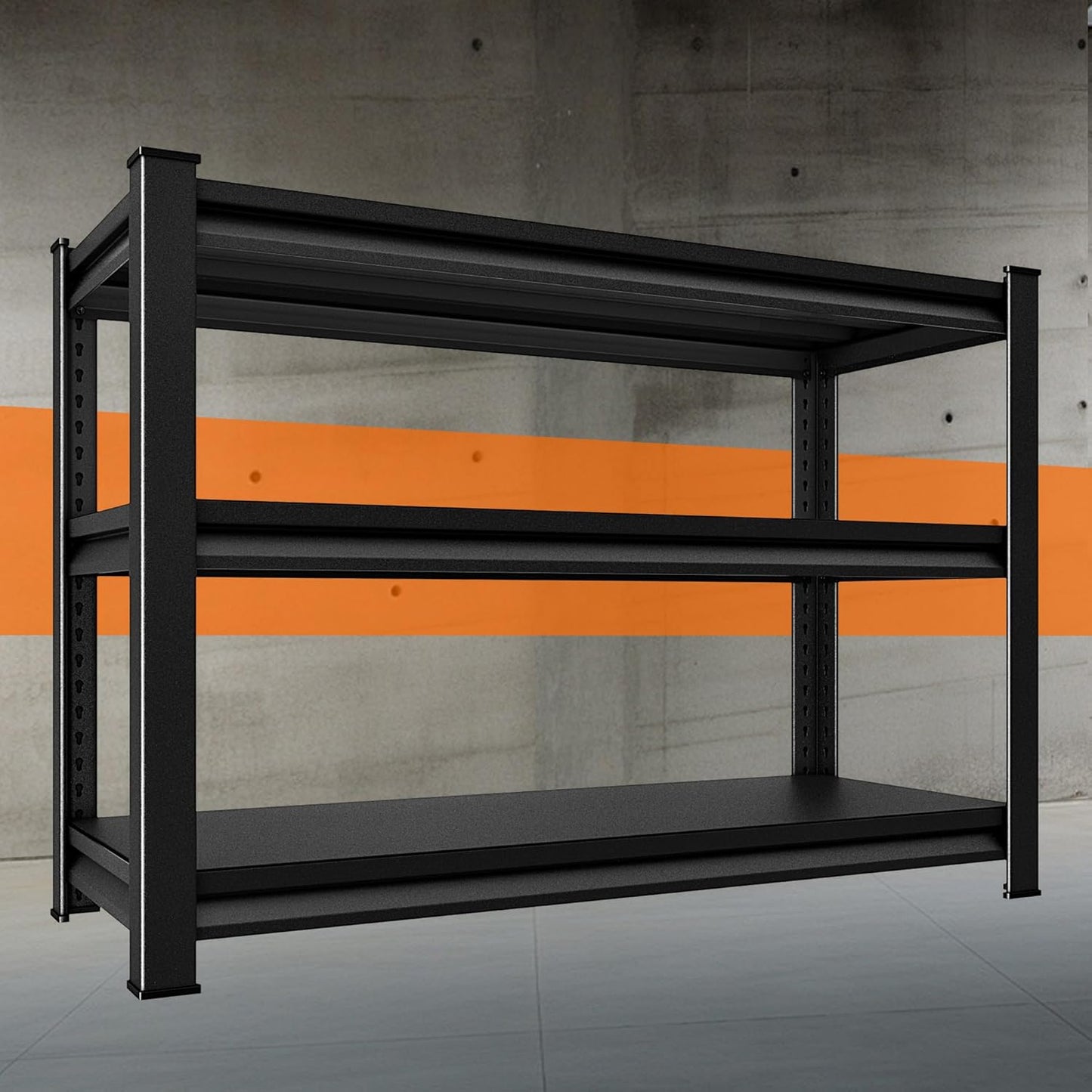Garage Storage Shelves Heavy Duty, 48”W Shelving Units and Storage Rack, 1650LBS Loads Shelving Units, Adjustable 3-Tier Metal Shelves for Industrial Storage, 48”W×16”D×36”H,Black