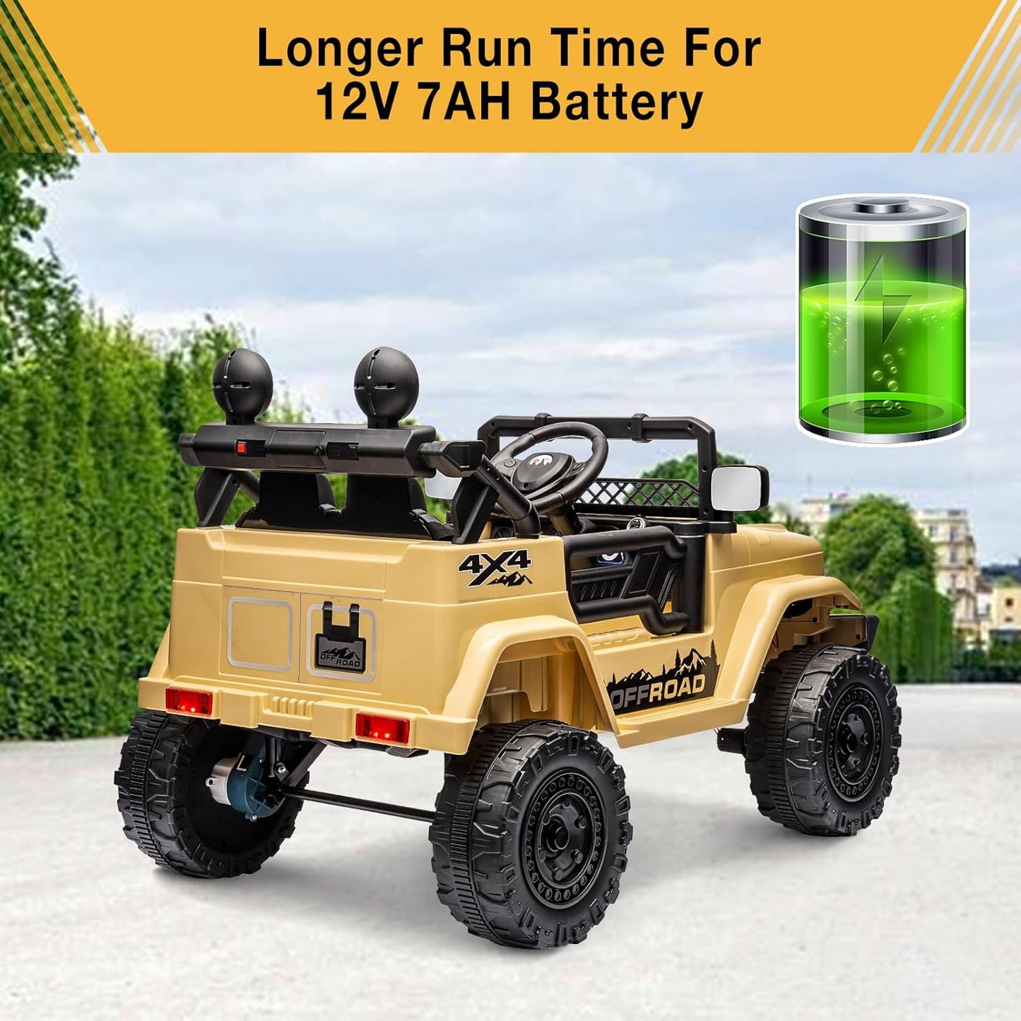 Garvee 12V Kids Ride On Truck Car with Remote Control - Electric Ride On Toys for Toddlers, Spring Suspension, 3 Speeds, LED Lights, Bluetooth Music & Parent Safety Brake